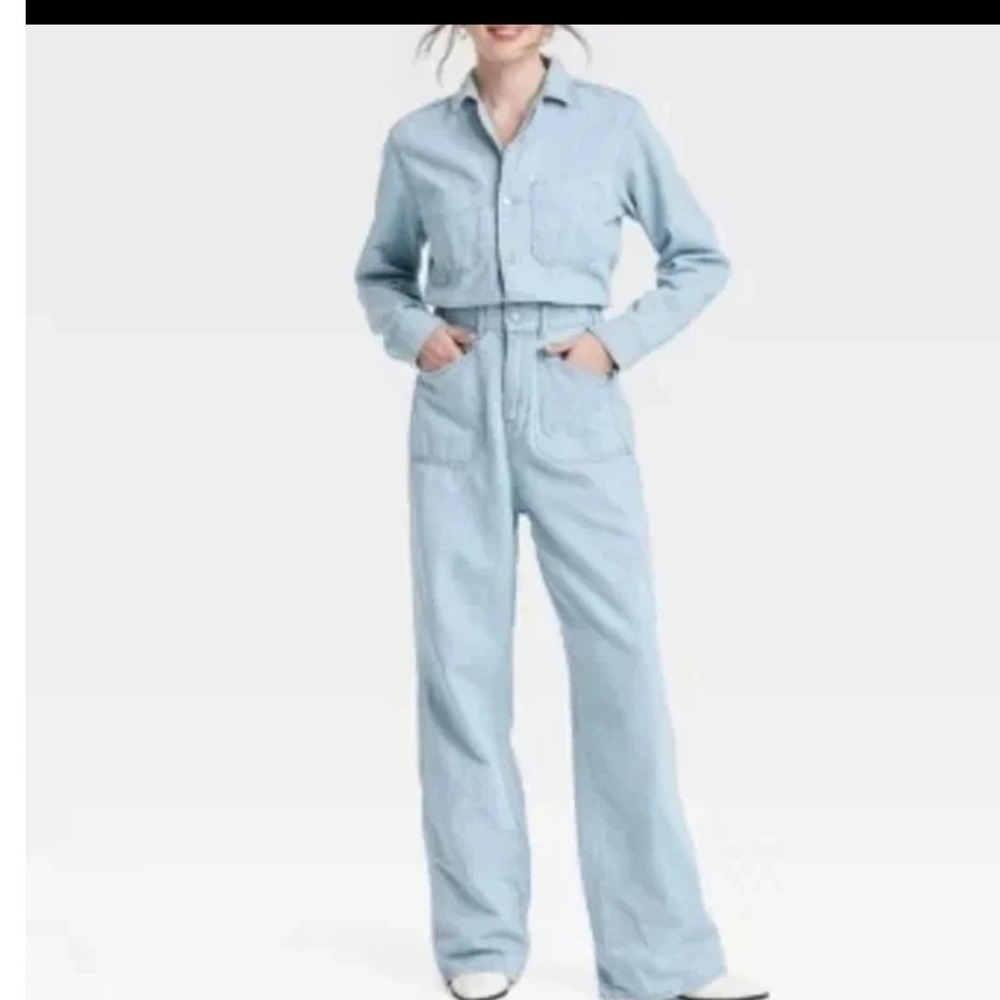 Universal Thread Womens Light Wash Denim Utility Jumpsuit Wide Leg Size 2 NWT